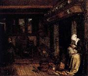 Esaias Boursse Dutch Interior with Woman Sewing oil on canvas
